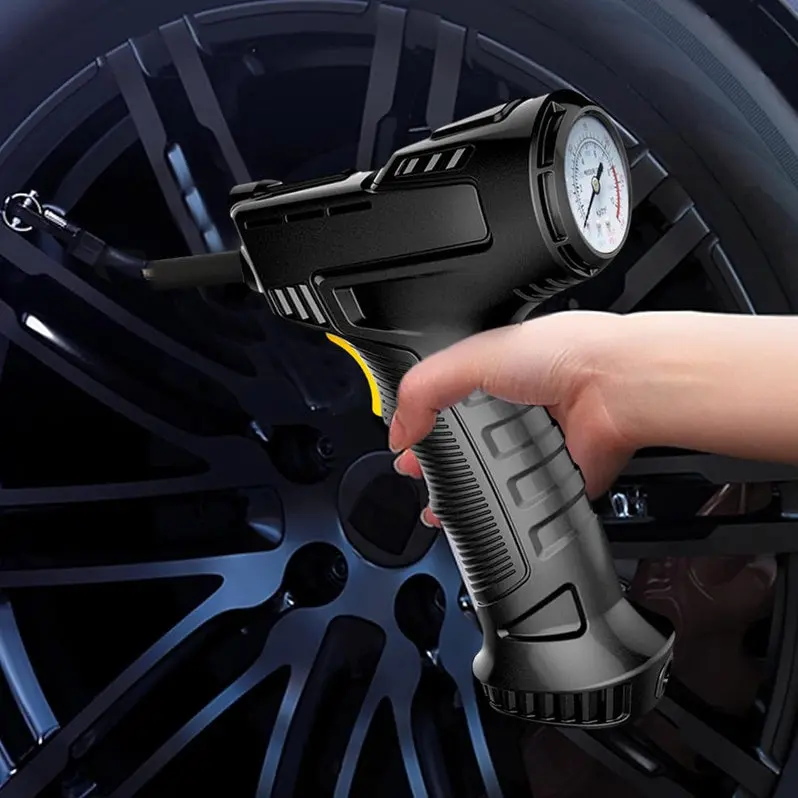 12V Portable Tire Inflator with Built-In Emergency LED Flashlight