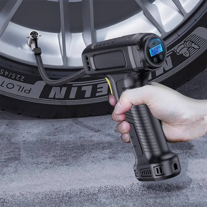 12V Portable Tire Inflator with Built-In Emergency LED Flashlight