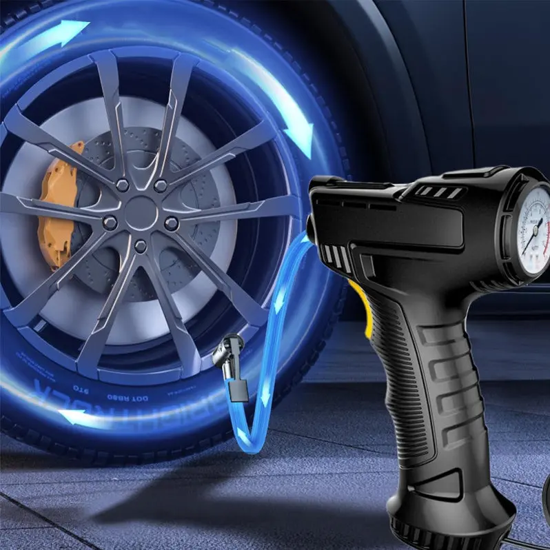12V Portable Tire Inflator with Built-In Emergency LED Flashlight