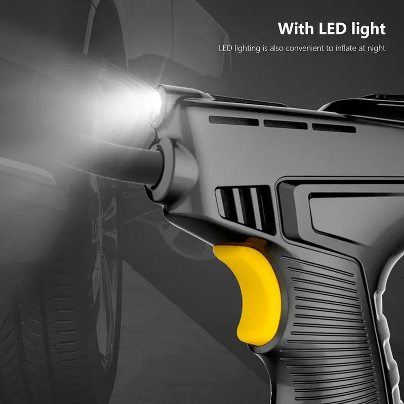 12V Portable Tire Inflator with Built-In Emergency LED Flashlight