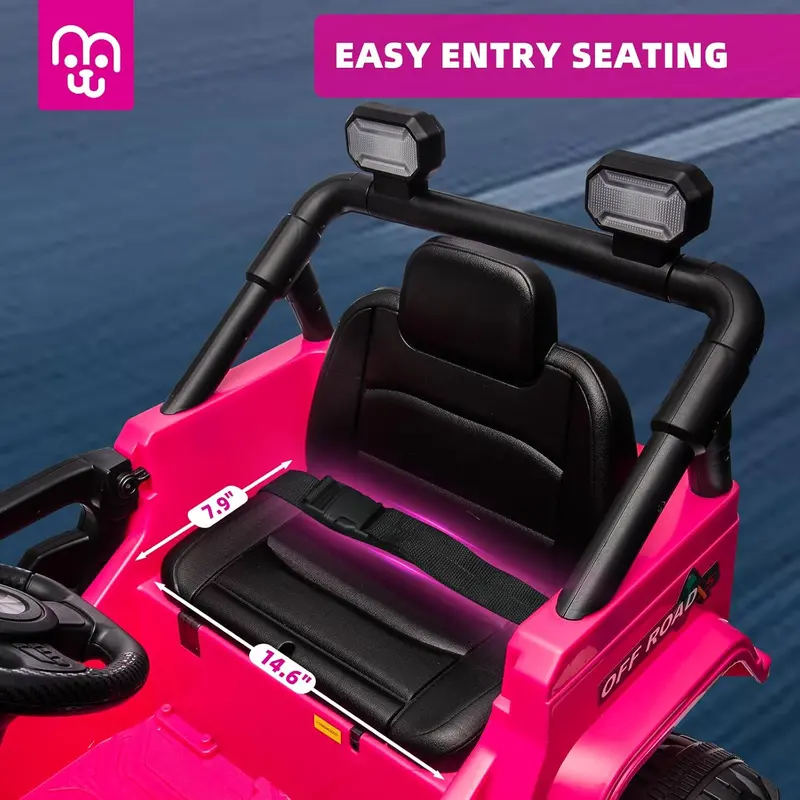 12V Remote-Controlled Ride-On Truck for Kids – Twin 35W Motors, Bluetooth Music, LED Lights, Suspension & Safety Belt (Rosy)
