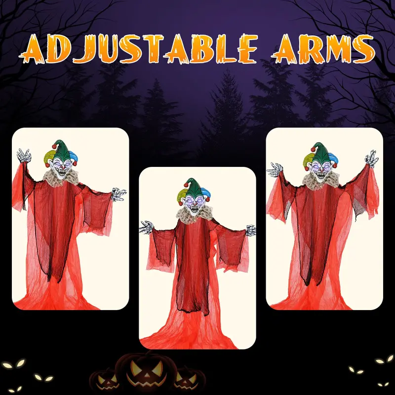 13.1 ft Hanging Clown Decoration – Spooky Halloween Prop with Color-Changing Eyes & Poseable Arms