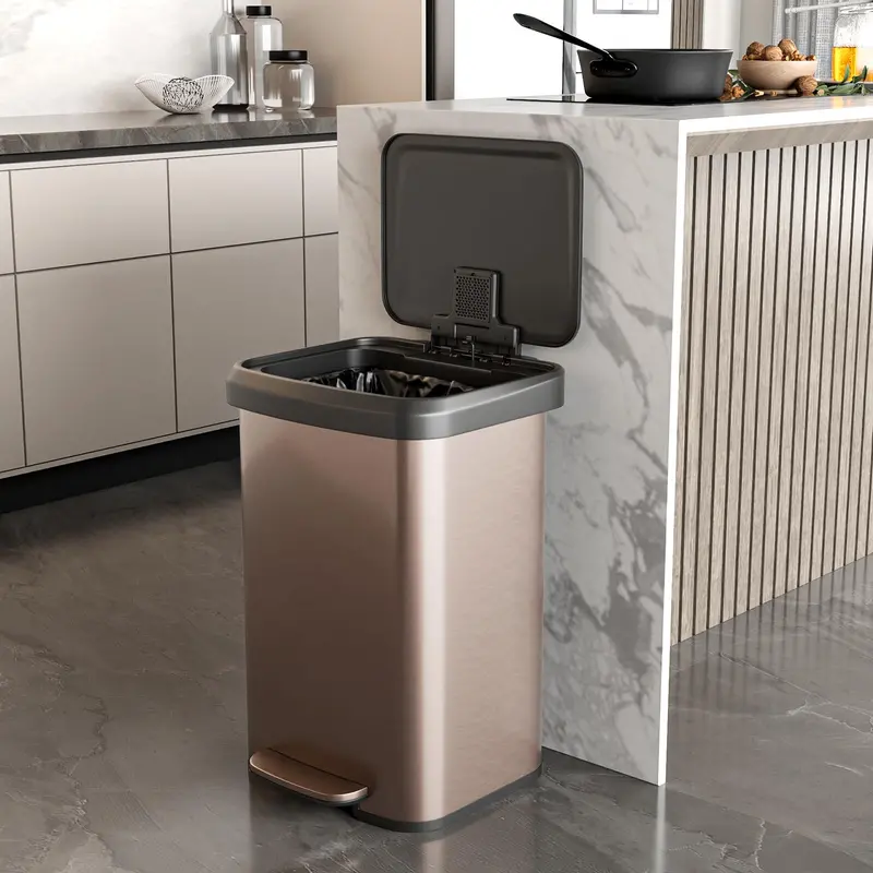13-Gallon Stainless Steel Trash Can – Soft-Close Lid, Foot Pedal & Odor Control 2