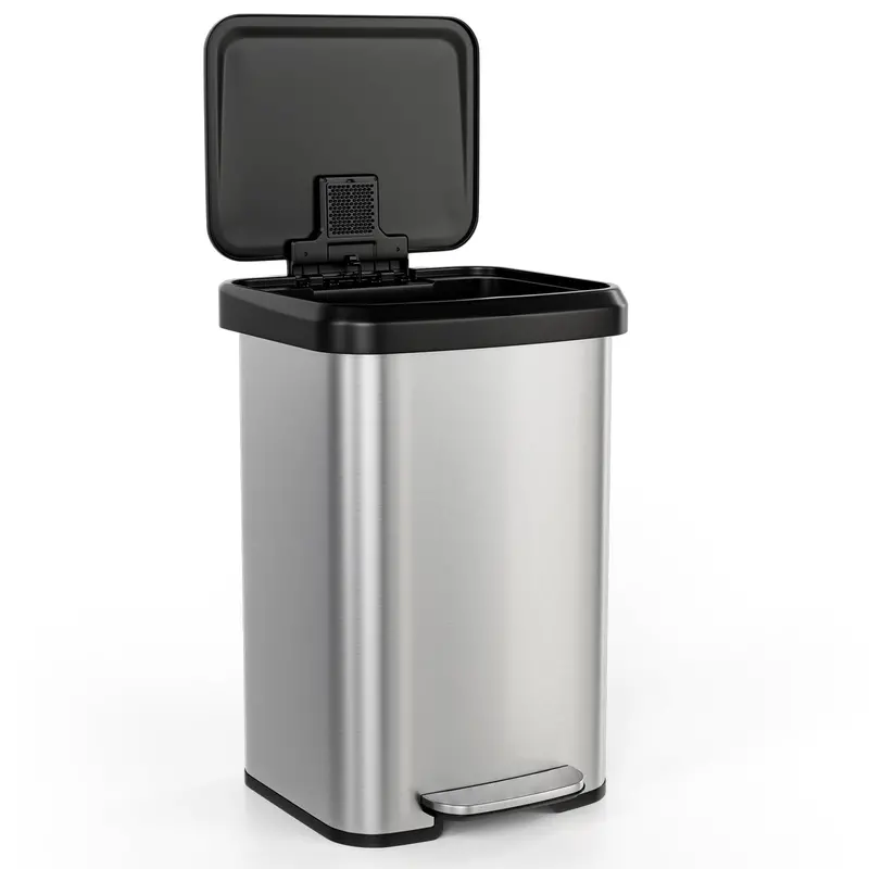 13-Gallon Stainless Steel Trash Can – Soft-Close Lid, Foot Pedal & Odor Control