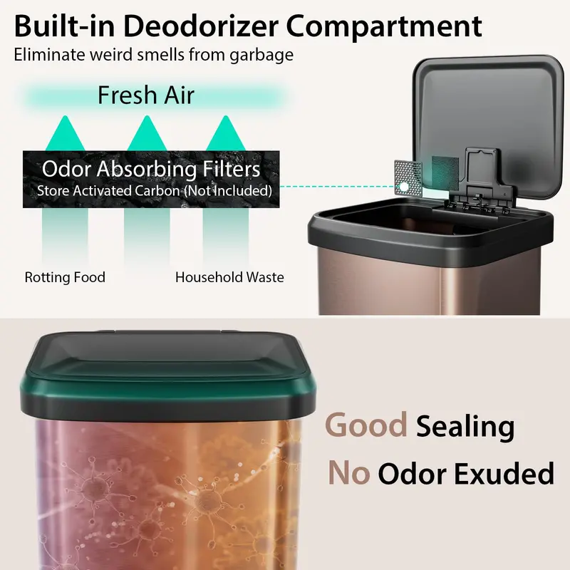 13-Gallon Stainless Steel Trash Can – Soft-Close Lid, Foot Pedal & Odor Control