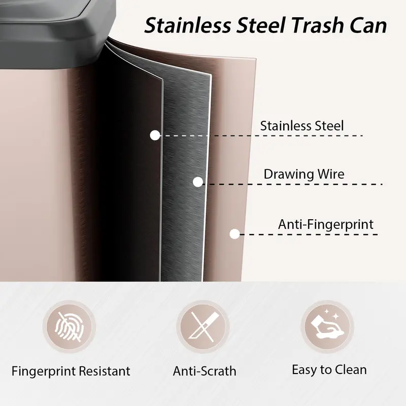 13-Gallon Stainless Steel Trash Can – Soft-Close Lid, Foot Pedal & Odor Control