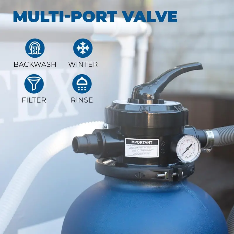 13-Inch Sand Filter Pool Pump – 0.75 HP, 2400 GPH, Multiport Valve & 1-1/4" NPT Fittings for Pools up to 10,000 Gallons 2