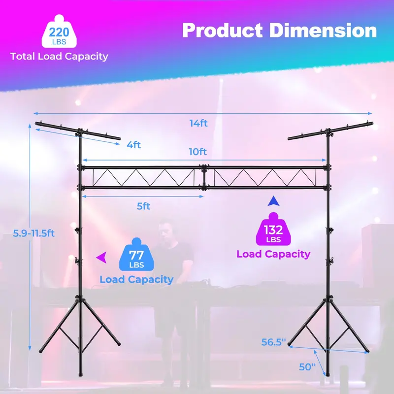 14-Foot DJ Light Truss System — 32-Channel Lighting Rig with 220-LB Load Capacity