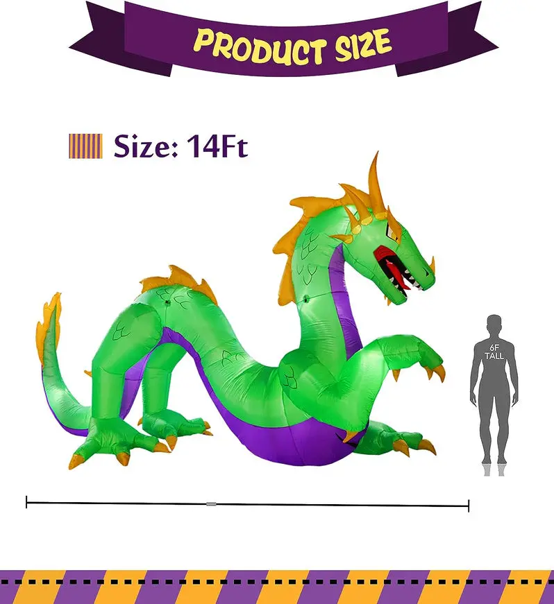 14-Foot Giant Inflatable Dragon – Outdoor Halloween Yard Decoration with Built-In Fan