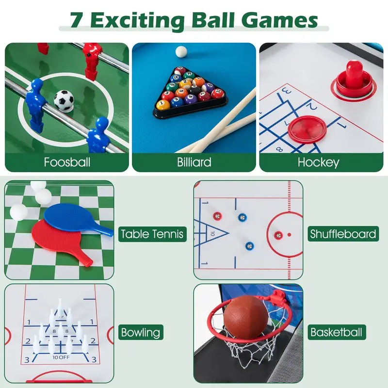 14-in-1 All-in-One Game Table Featuring Foosball, Air Hockey, Billiards, Table Tennis, Basketball, Chess, Checkers, Bowling & Shuffleboard 2