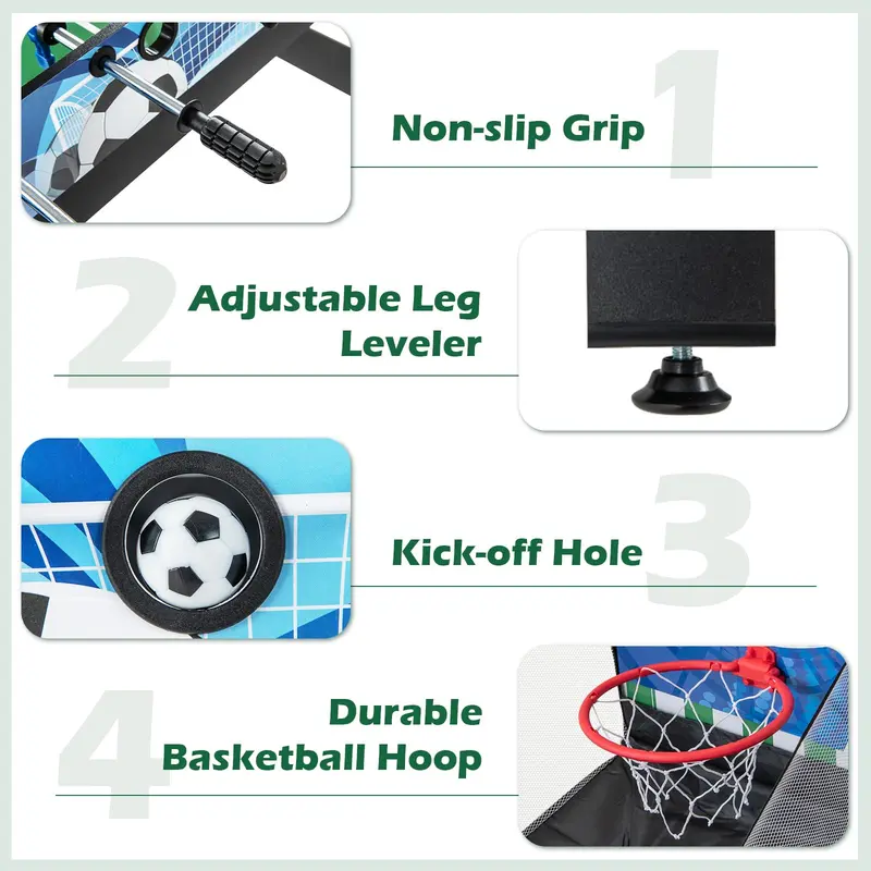 14-in-1 All-in-One Game Table Featuring Foosball, Air Hockey, Billiards, Table Tennis, Basketball, Chess, Checkers, Bowling & Shuffleboard