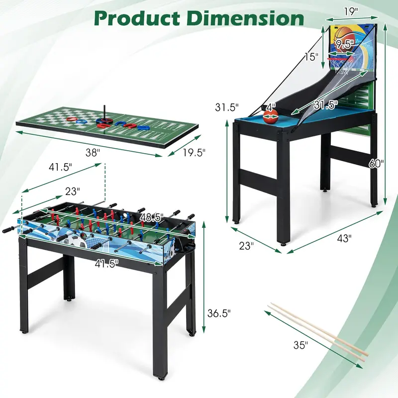 14-in-1 All-in-One Game Table Featuring Foosball, Air Hockey, Billiards, Table Tennis, Basketball, Chess, Checkers, Bowling & Shuffleboard