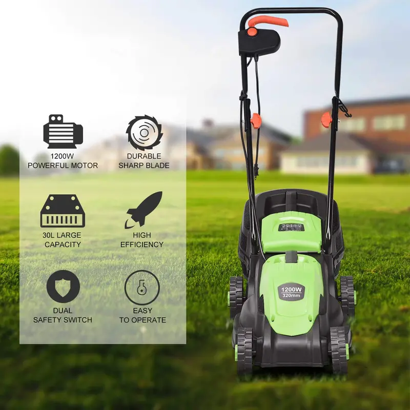 14-Inch Corded Electric Lawn Mower – 12-Amp Push Mower with Grass Bag & Foldable Handle 2