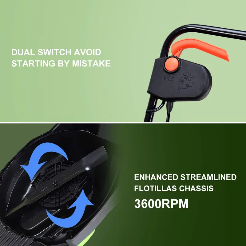 14-Inch Corded Electric Lawn Mower – 12-Amp Push Mower with Grass Bag & Foldable Handle
