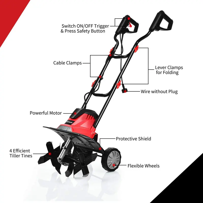 14-Inch Corded Electric Tiller – 10 Amp Dual-Purpose Cultivator with 9-Inch Depth