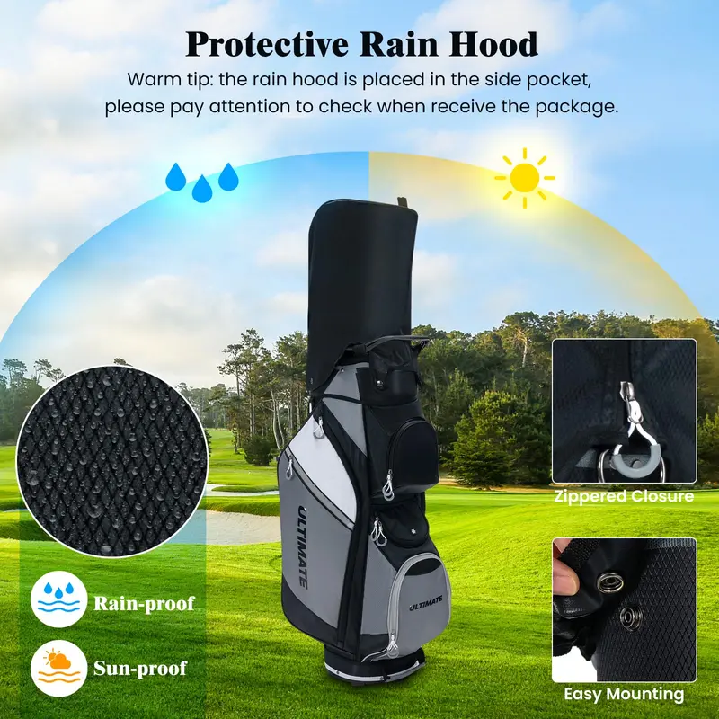 14-Way Golf Cart Bag with Cooler Compartment and 7 Functional Zip Pockets
