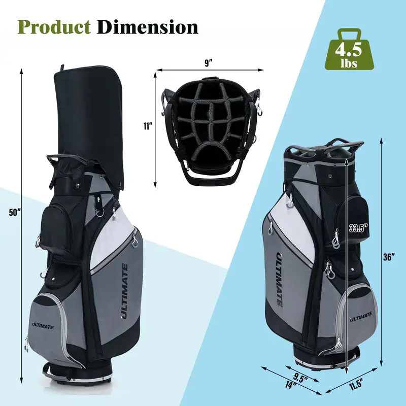 14-Way Golf Cart Bag with Cooler Compartment and 7 Functional Zip Pockets