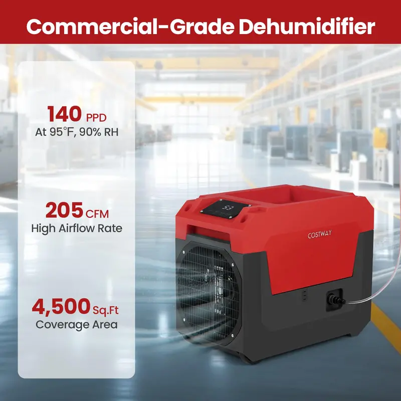 140-Pint Portable Industrial Dehumidifier – Pump-Enabled Unit for High-Moisture Basements 2