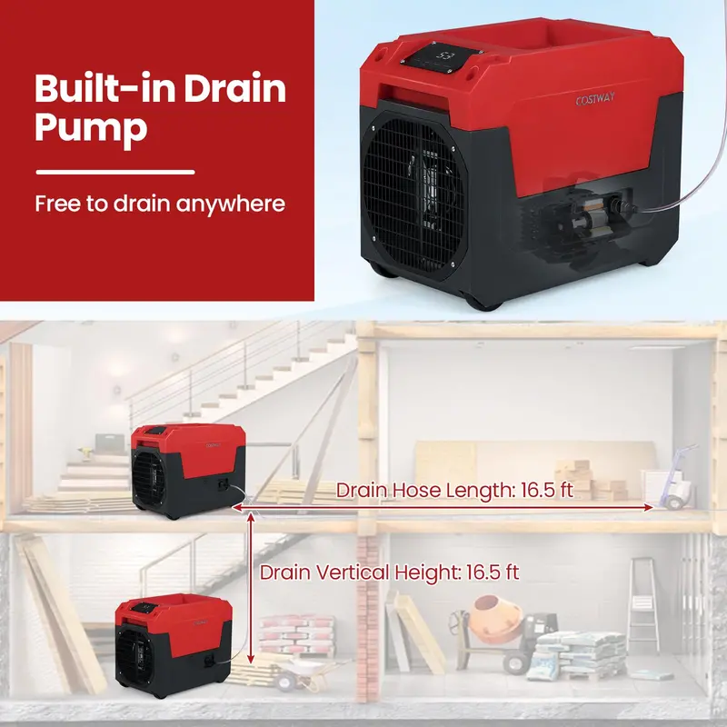 140-Pint Portable Industrial Dehumidifier – Pump-Enabled Unit for High-Moisture Basements