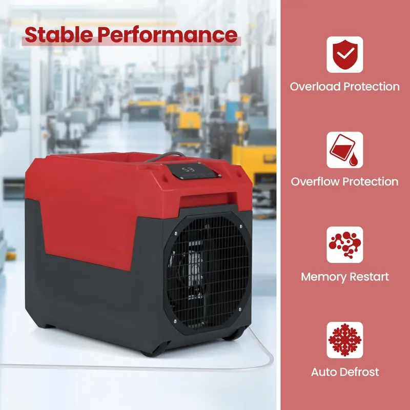 140-Pint Portable Industrial Dehumidifier – Pump-Enabled Unit for High-Moisture Basements