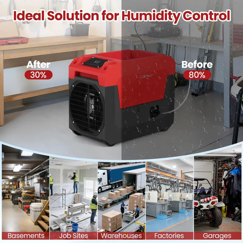 140-Pint Portable Industrial Dehumidifier – Pump-Enabled Unit for High-Moisture Basements