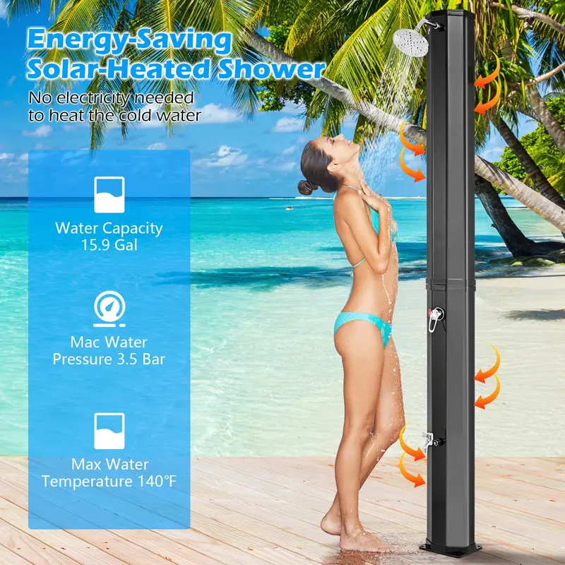 15.9-Gallon (60-Liter) Portable Solar Outdoor Shower for Camping and Backyard Use