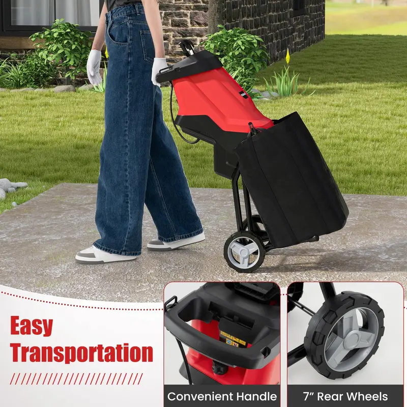 15-Amp Electric Wood Chipper & Leaf Shredder – Wheeled Mulcher with Safety Lock