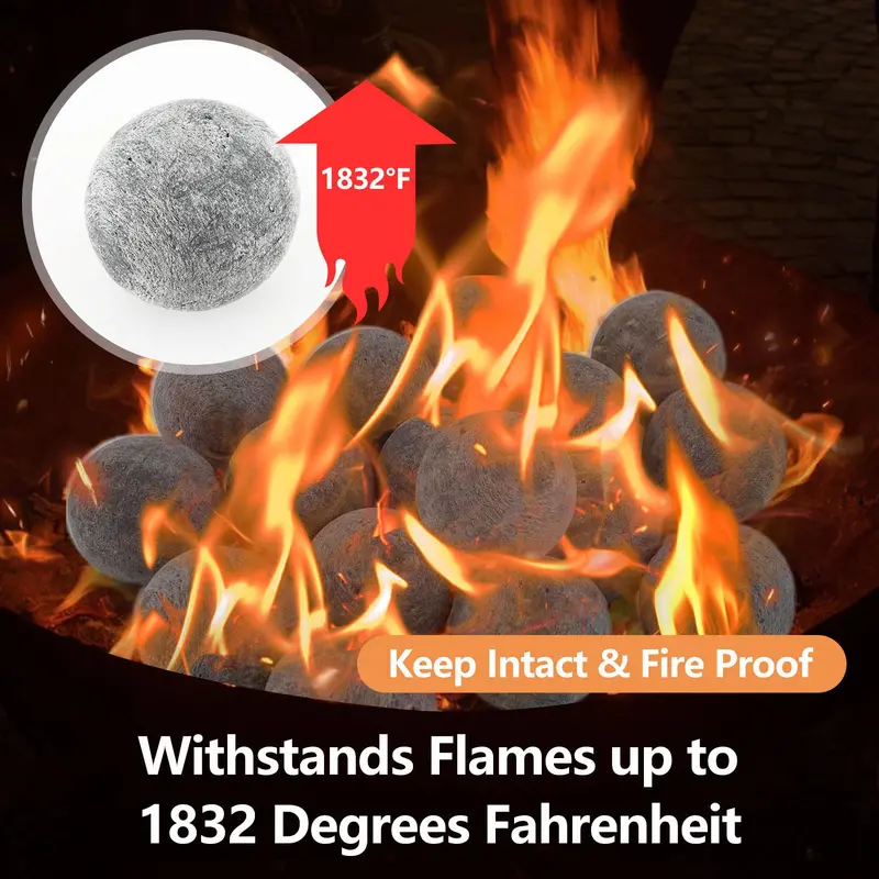 15-Piece Set of Ceramic Fiber Fire Balls – Heat-Resistant Decorative Fireplace Elements