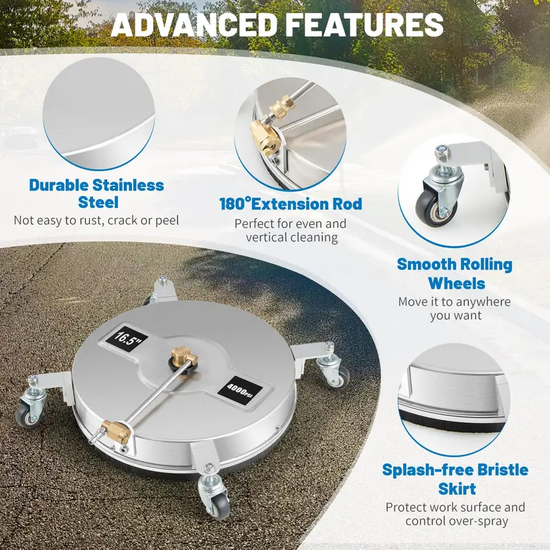 16.5-Inch Pressure Washer Surface Cleaner Attachment for Driveways, Decks & Undercarriage Cleaning