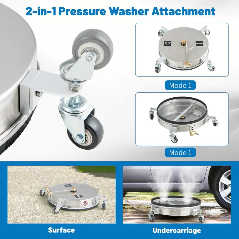 16.5-Inch Pressure Washer Surface Cleaner Attachment for Driveways, Decks & Undercarriage Cleaning