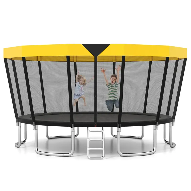 16-Foot ASTM-Certified Recreational Trampoline with Enclosure Net, Anti-Rust Frame, and Safety Ladder