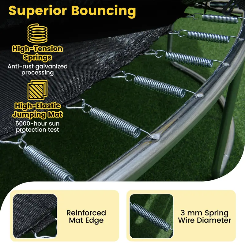16-Foot ASTM-Certified Recreational Trampoline with Enclosure Net, Anti-Rust Frame, and Safety Ladder