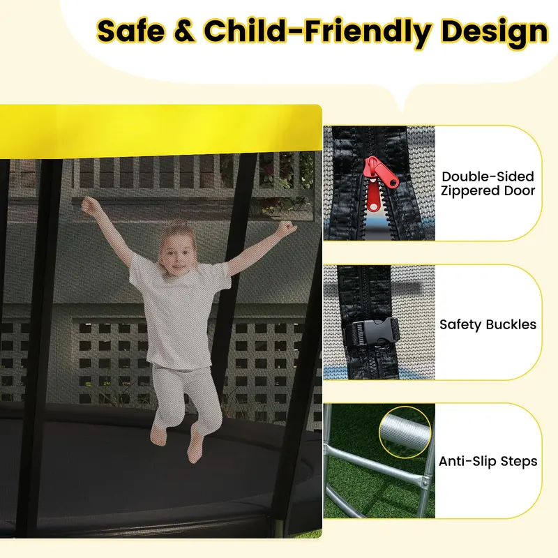 16-Foot ASTM-Certified Recreational Trampoline with Enclosure Net, Anti-Rust Frame, and Safety Ladder