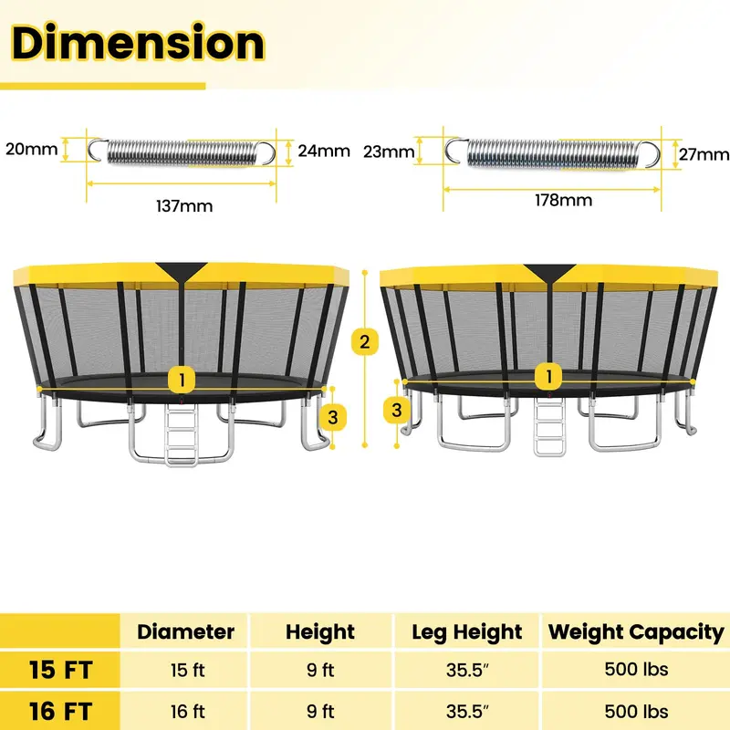 16-Foot ASTM-Certified Recreational Trampoline with Enclosure Net, Anti-Rust Frame, and Safety Ladder