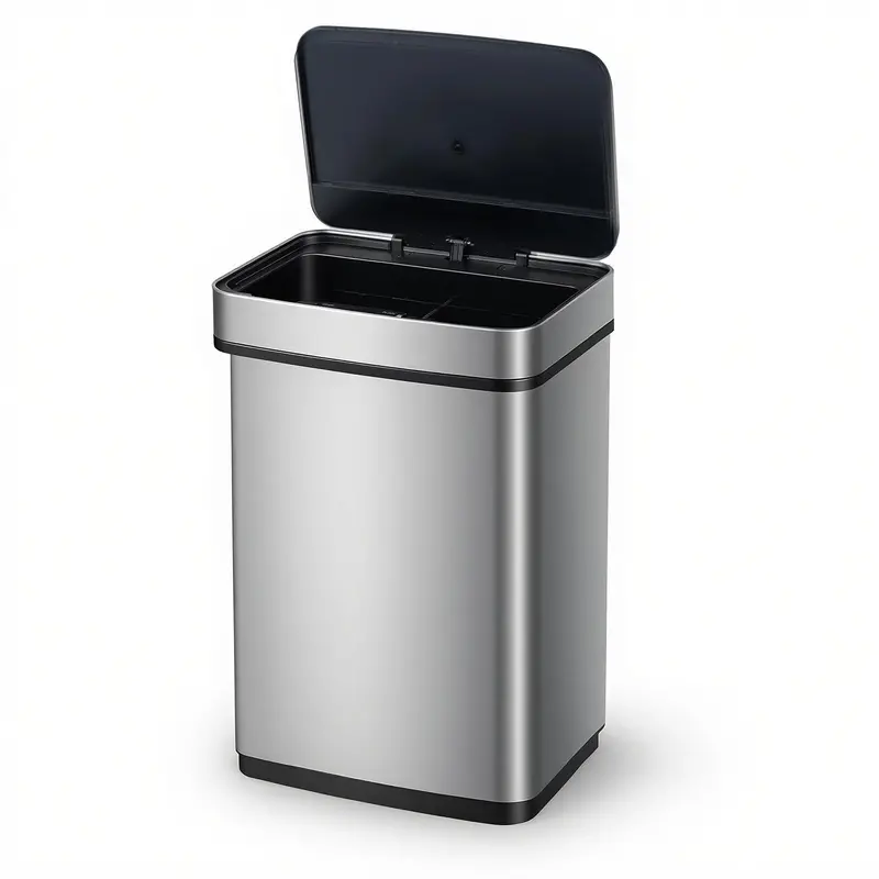 16-Gallon Dual-Compartment Automatic Trash Can with Stainless Steel Finish and Motion Sensor