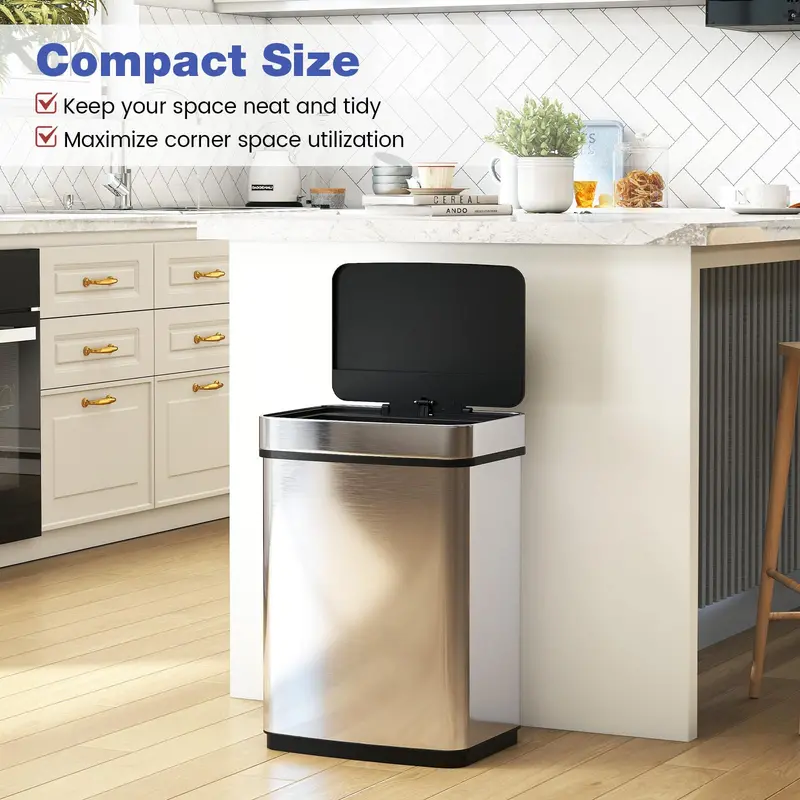 16-Gallon Dual-Compartment Automatic Trash Can with Stainless Steel Finish and Motion Sensor