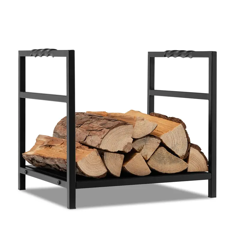 16-Inch Decorative Firewood Holder – Indoor/Outdoor Log Rack with Ergonomic Handle & Raised Base