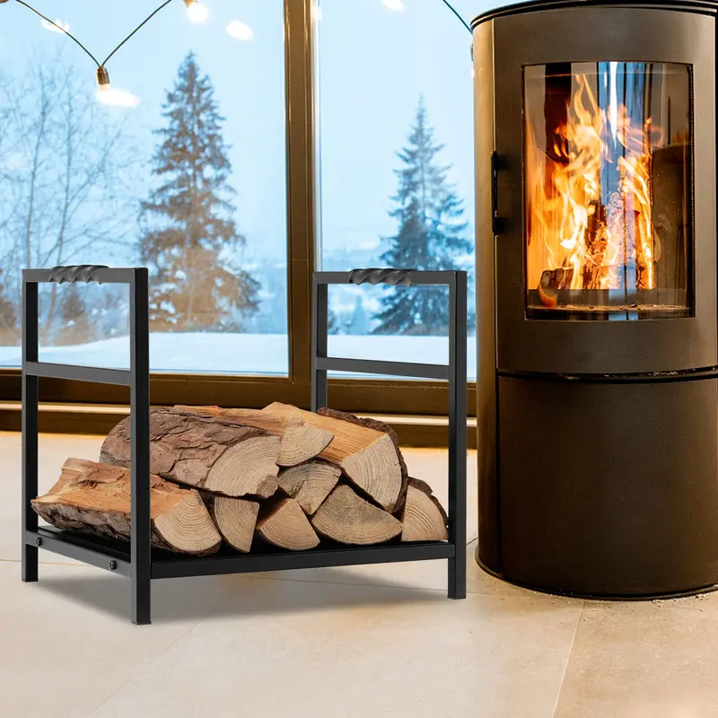 16-Inch Decorative Firewood Holder – Indoor/Outdoor Log Rack with Ergonomic Handle & Raised Base 2