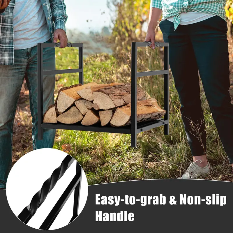 16-Inch Decorative Firewood Holder – Indoor/Outdoor Log Rack with Ergonomic Handle & Raised Base
