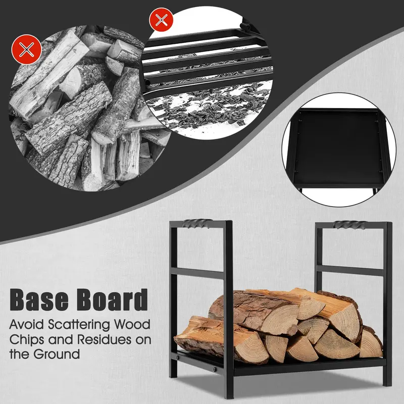 16-Inch Decorative Firewood Holder – Indoor/Outdoor Log Rack with Ergonomic Handle & Raised Base
