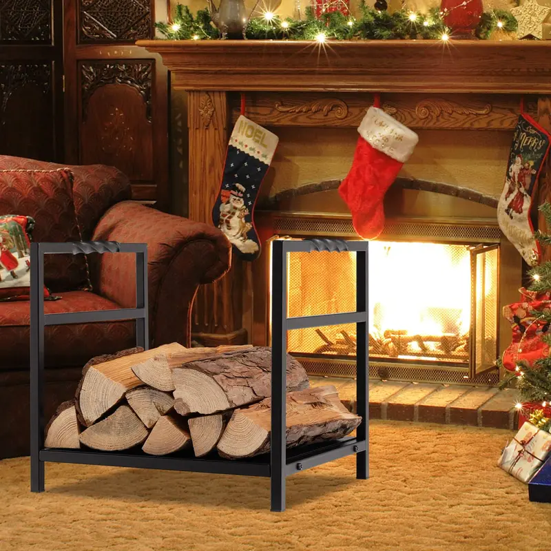 16-Inch Decorative Firewood Holder – Indoor/Outdoor Log Rack with Ergonomic Handle & Raised Base