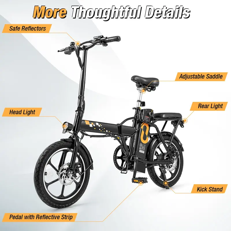 16-Inch Folding Electric Bike – 650W Brushless Motor, Removable 42V 10.4Ah Battery
