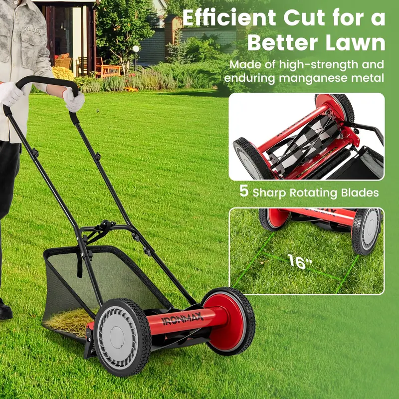 16-Inch Manual Push Reel Lawn Mower – Eco-Friendly Yard Cutting Tool 2