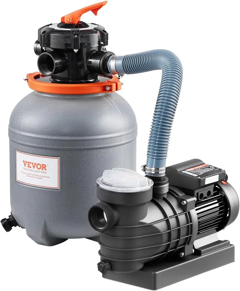 16-Inch Sand Filter Pool Pump System – 1 HP, 3500 L/min, 6-Way Valve & Filter Basket for Residential or Commercial Pools