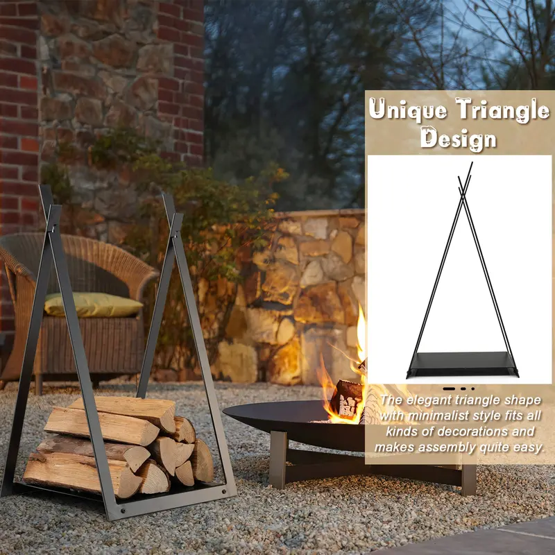 16-Inch Triangle Firewood Rack – Compact Outdoor Log Holder with Elevated Base