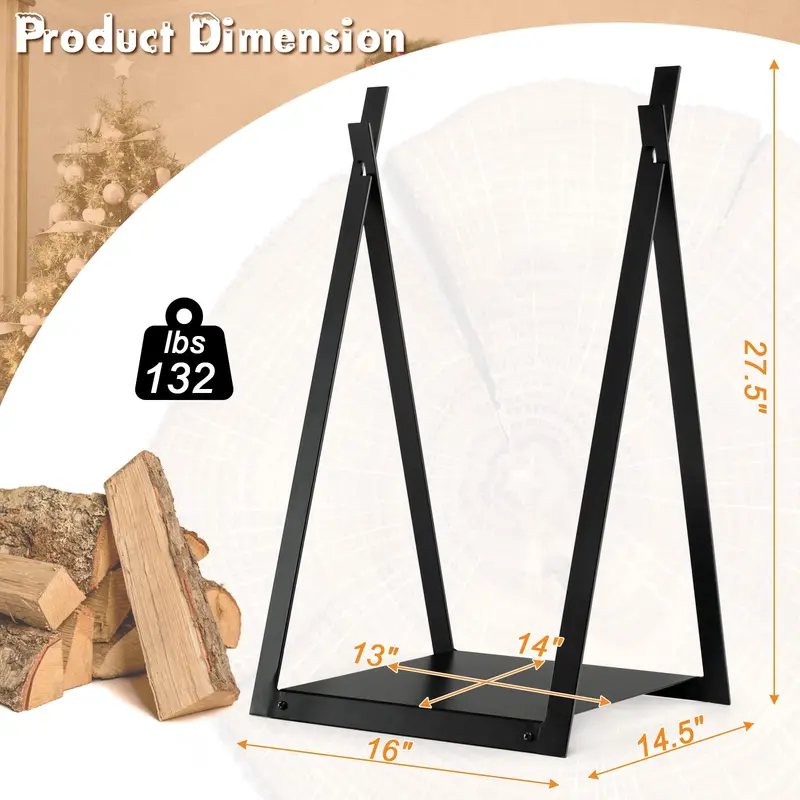 16-Inch Triangle Firewood Rack – Compact Outdoor Log Holder with Elevated Base