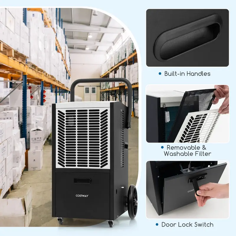 163-Pint Commercial Dehumidifier – Heavy-Duty Unit with Drain Pump & Hose, Ideal for 4,500 Sq. Ft Spaces 2