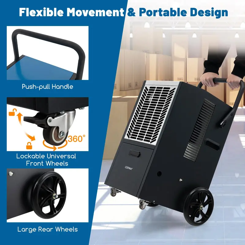 163-Pint Commercial Dehumidifier – Heavy-Duty Unit with Drain Pump & Hose, Ideal for 4,500 Sq. Ft Spaces