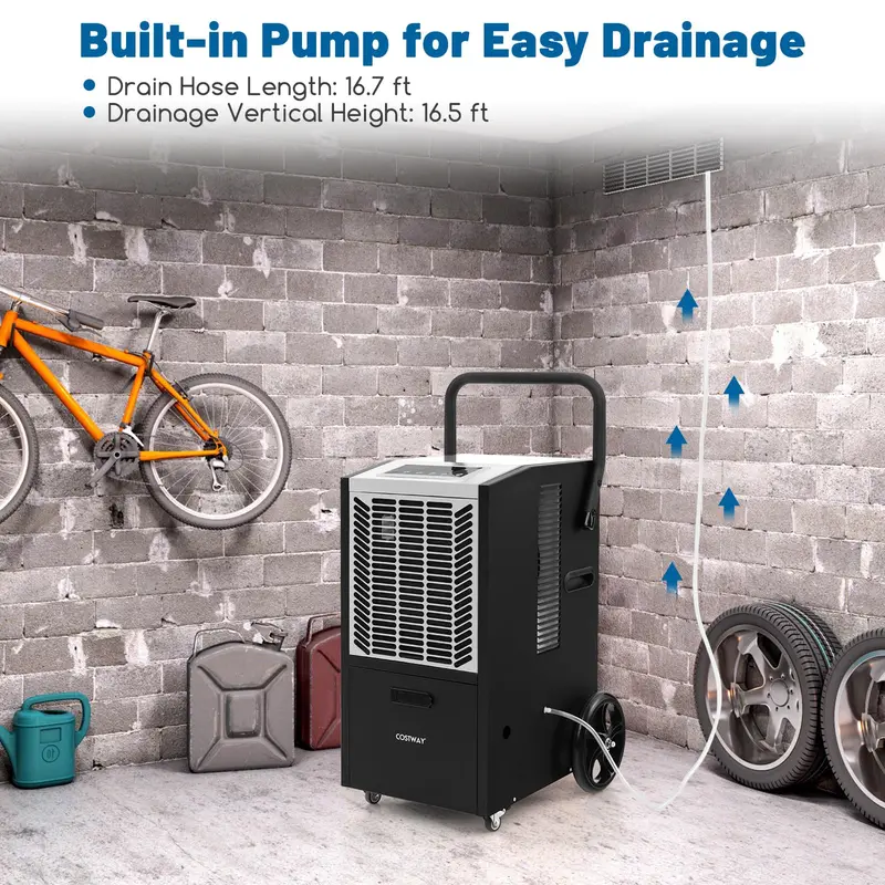 163-Pint Commercial Dehumidifier – Heavy-Duty Unit with Drain Pump & Hose, Ideal for 4,500 Sq. Ft Spaces