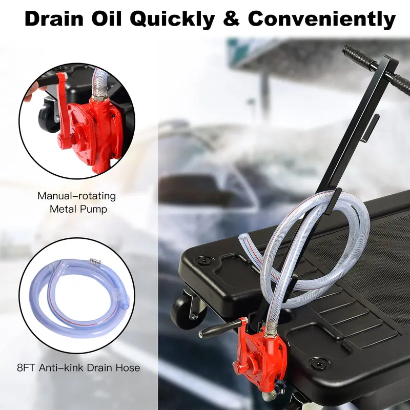 17-Gallon Low-Profile Portable Oil Drain Pan with Integrated Pump and 8-Foot Hose